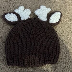 Brown Knit Reindeer Hat for babies